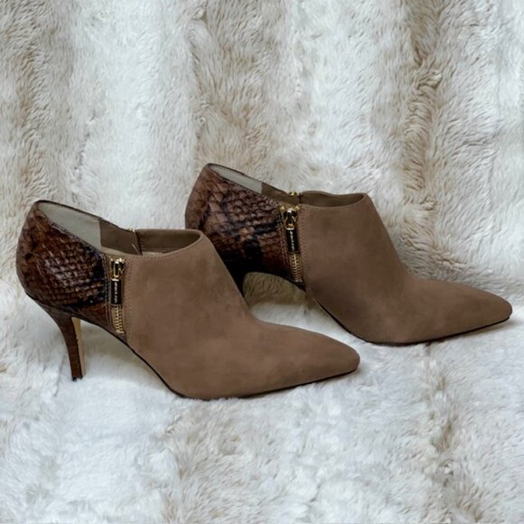 Michael Kors Clara Taupe Suede /Snakeskin Print Ankle Boots Size 9.5M - Picture 5 of 10
